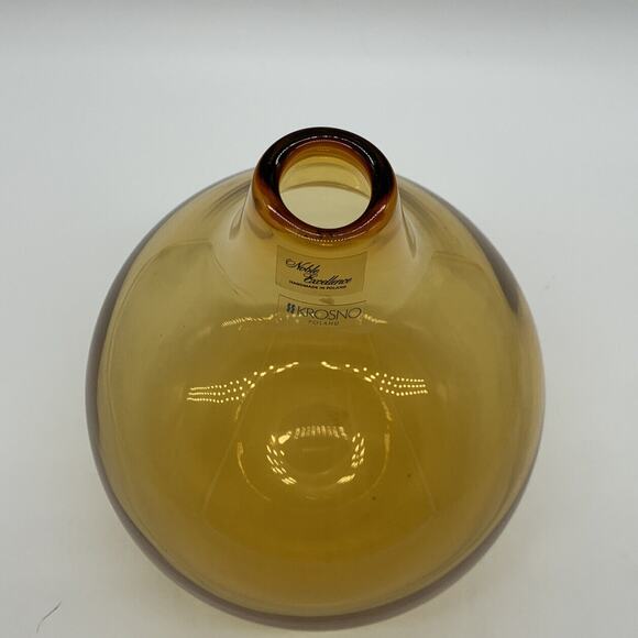 Krosno Poland Handmade Hand Blown Amber Vase Art Glass Vintage - Picture 3 of 6